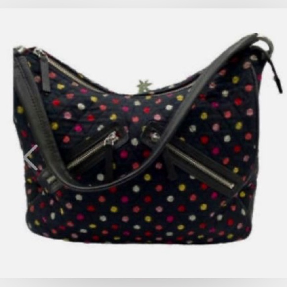 Vera Bradley Large Shoulder bag Black with polka dots, inside red floral pattern